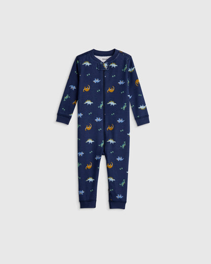 100% Organic Cotton One Piece Pajama - 0-3M / Navy Stripe