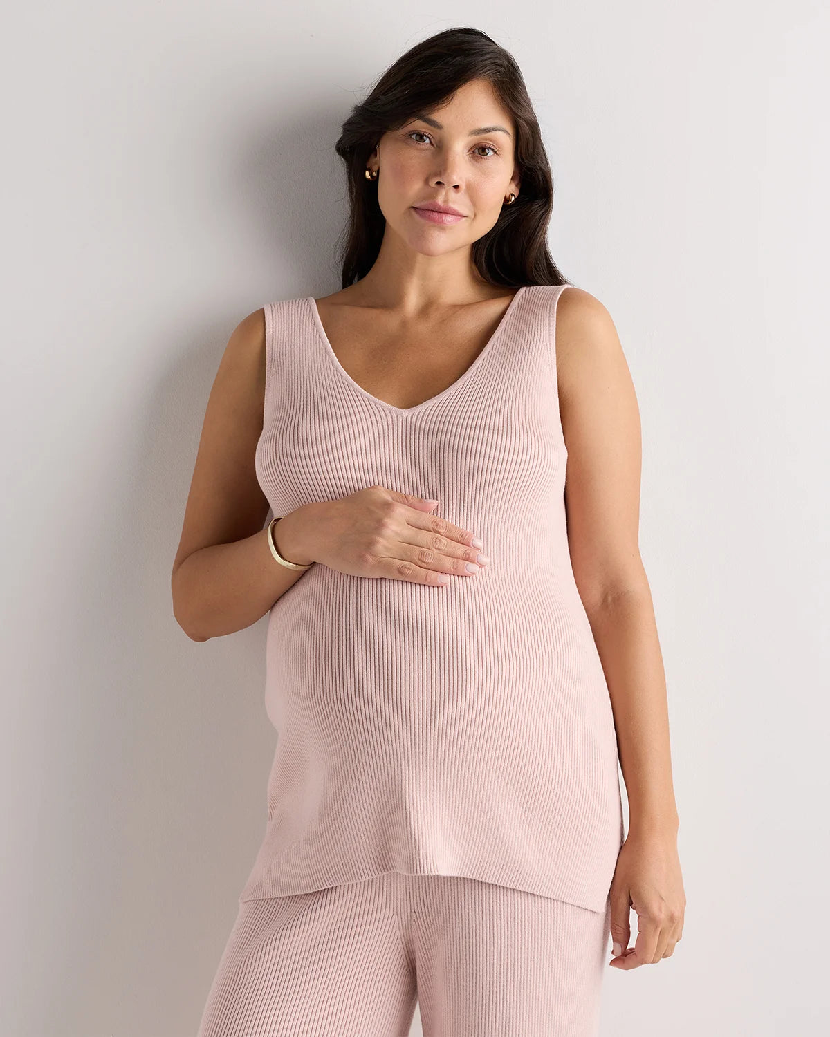 Cotton Cashmere Maternity and Nursing V-Neck Tank - XS / Mocha Heather