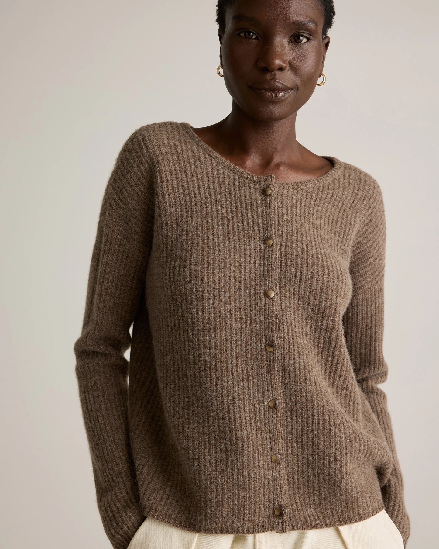 100% Yak Soft Rib Crew Cardigan - XS / Black
