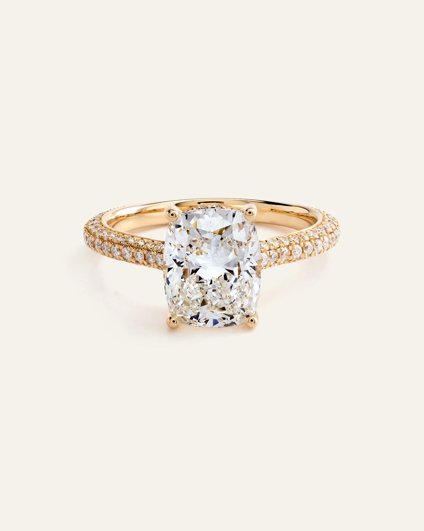 Lab Grown Diamond Elongated Cushion Pave Cathedral Engagement Ring - 3ct - 4 / Yellow Gold