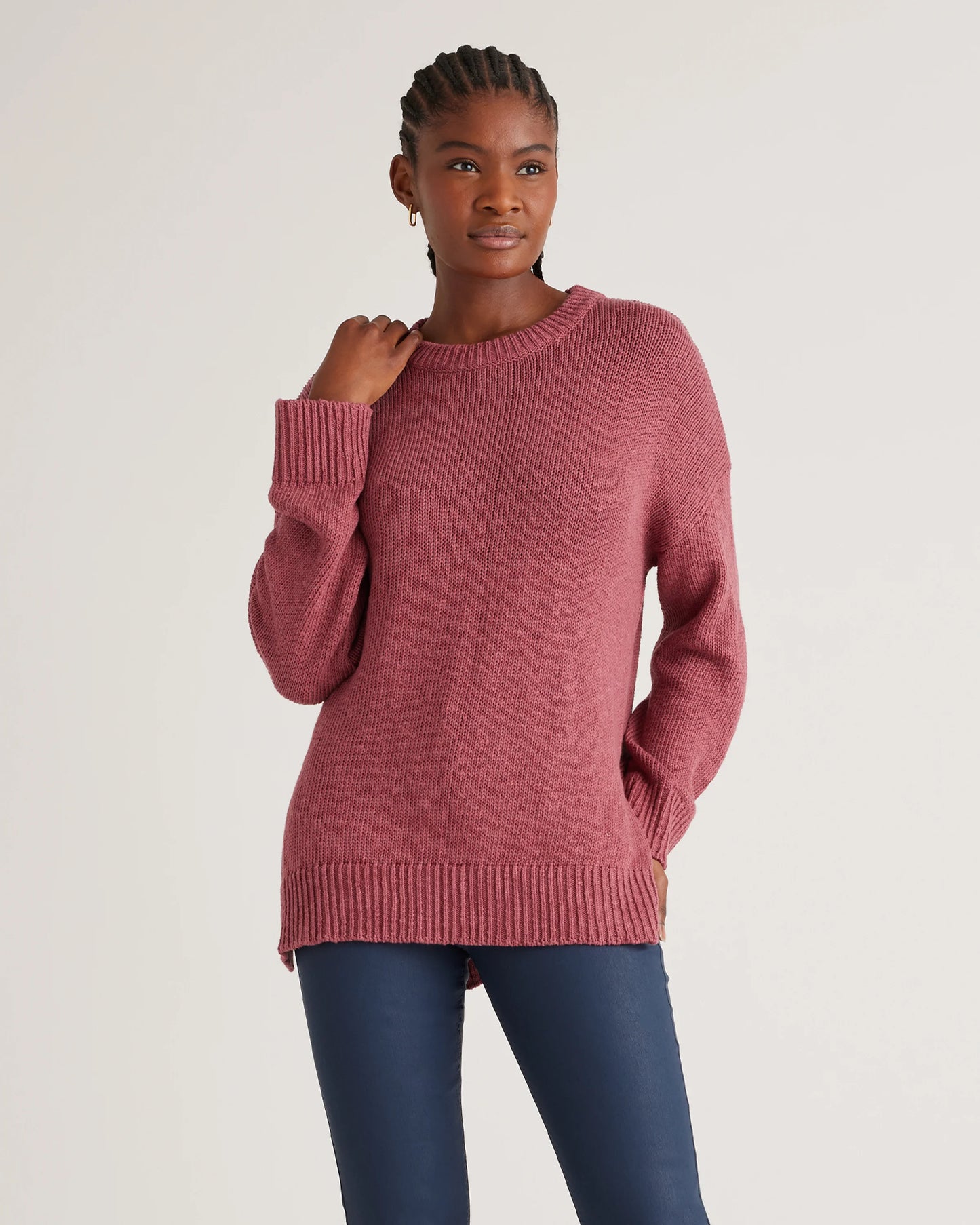 Cotton Linen Oversized Crew Sweater - XS / Dark Mauve