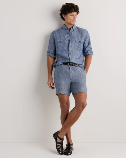 100% European Linen Trouser Shorts - 7" - S / Bayberry Olive