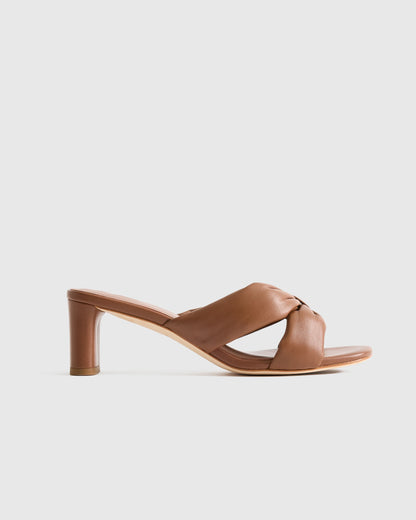 Italian Leather Twist Mid Heel Mule - 5 / Almond