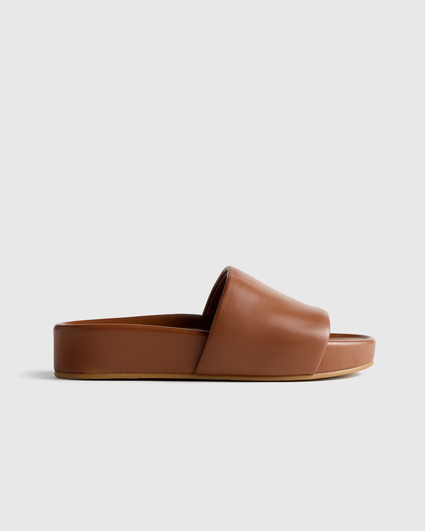 Italian Leather Platform Slide Sandal - 5 / Black
