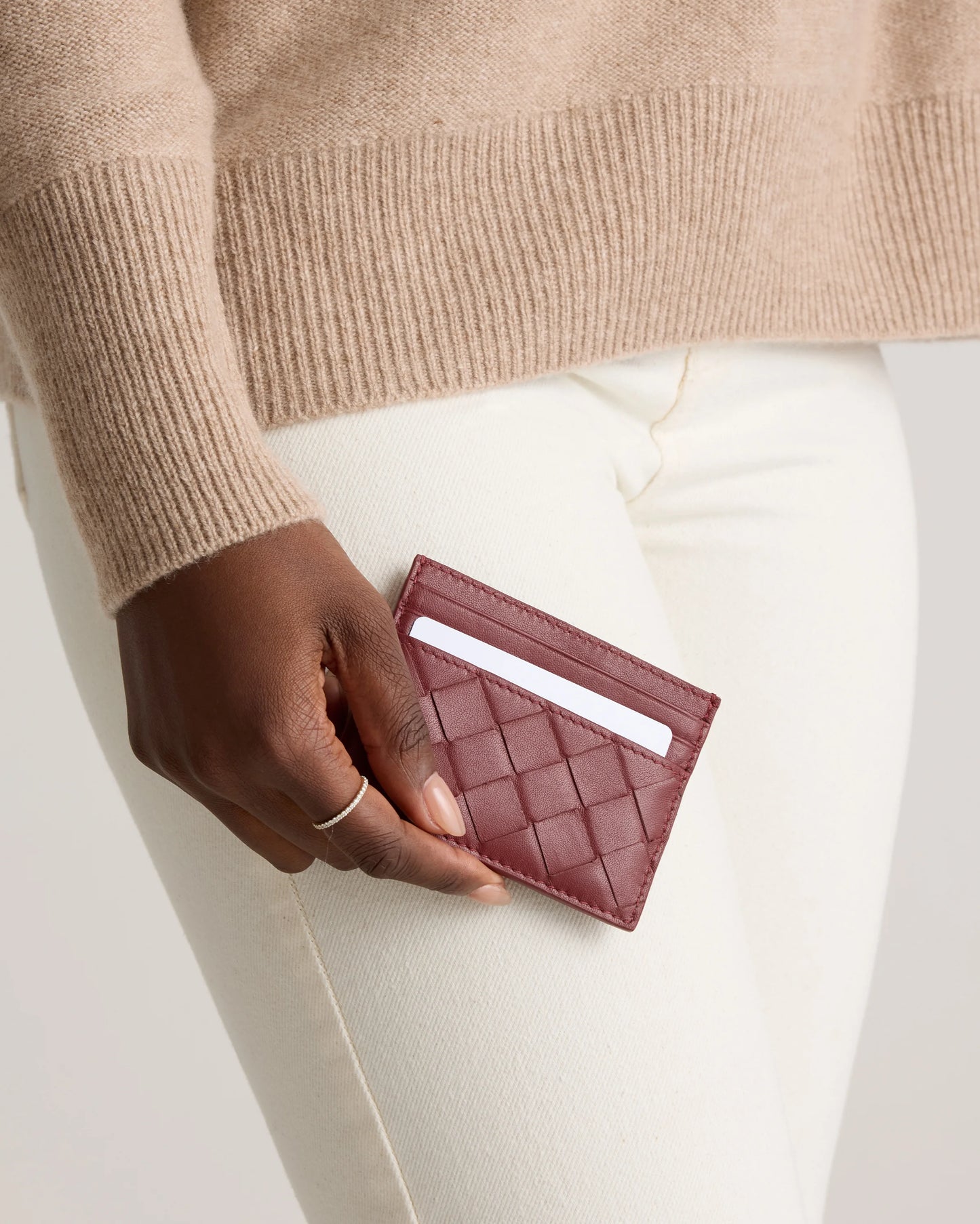 Italian Handwoven Leather Small Card Case - One Size / Cognac