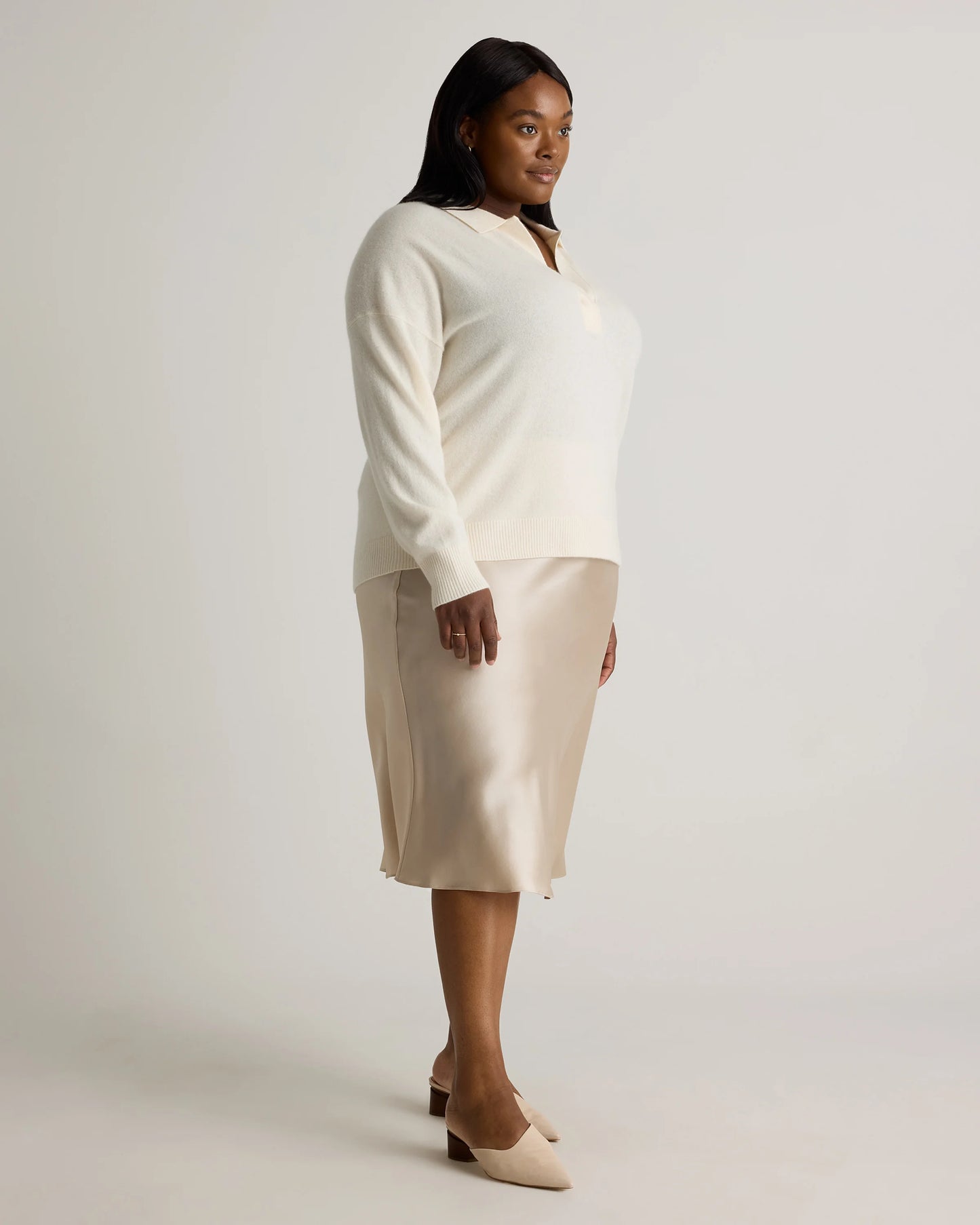 Mongolian Cashmere Polo Sweater - 1X / Ivory