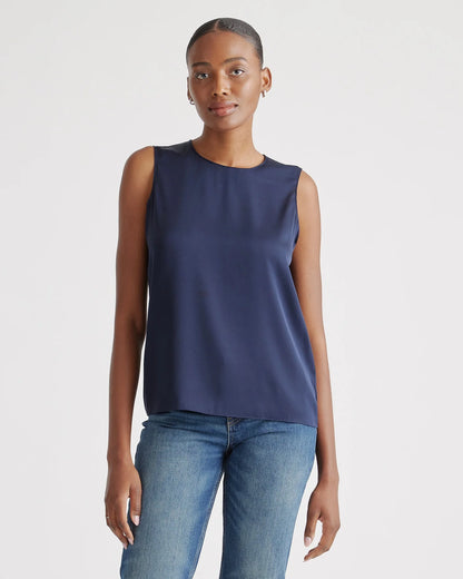 Washable Stretch Silk Shell Tank - XS / Forest Green