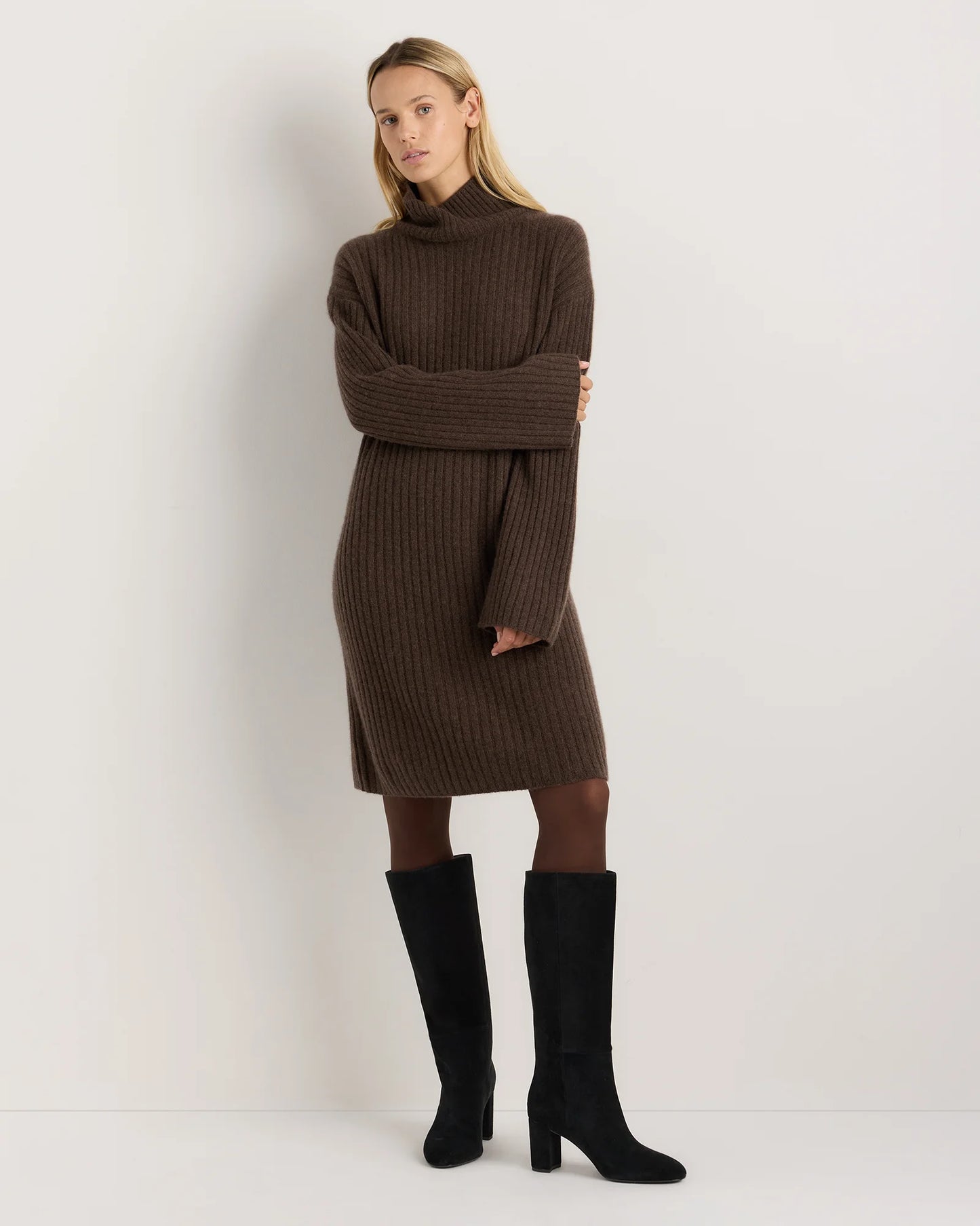 Italian Suede Block Heel Boots - 5 / Espresso Brown