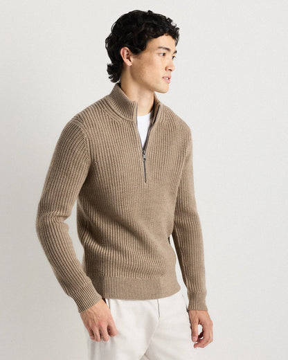Australian Merino Wool Half Zip Sweater - S / Heather Bone