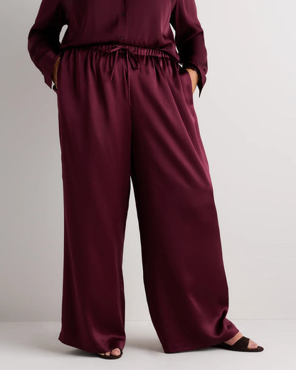 100% Washable Silk Drawstring Wide Leg Pants - 1X / Black