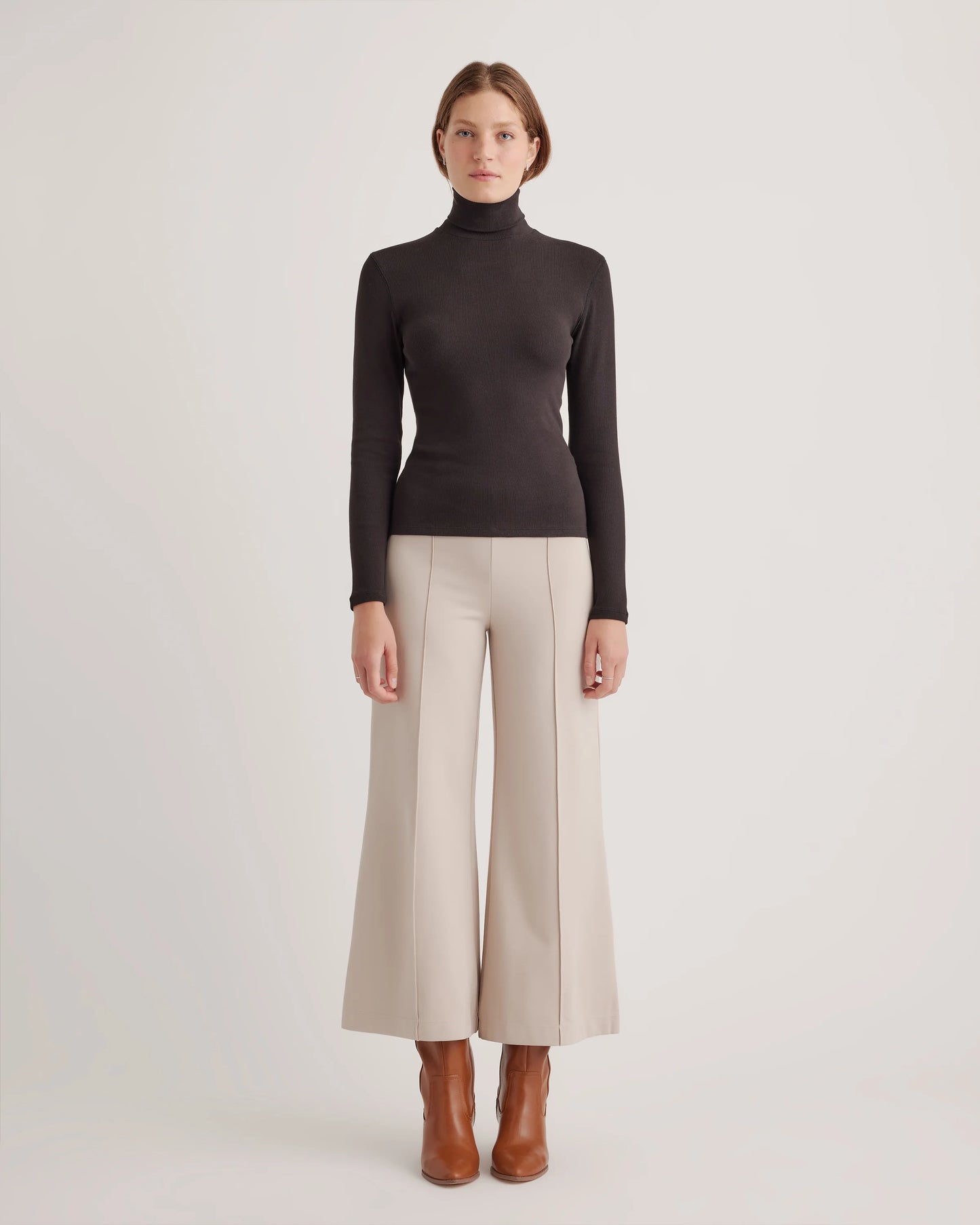 Organic Cotton Micro-Rib Turtleneck - XS / Taupe Brown