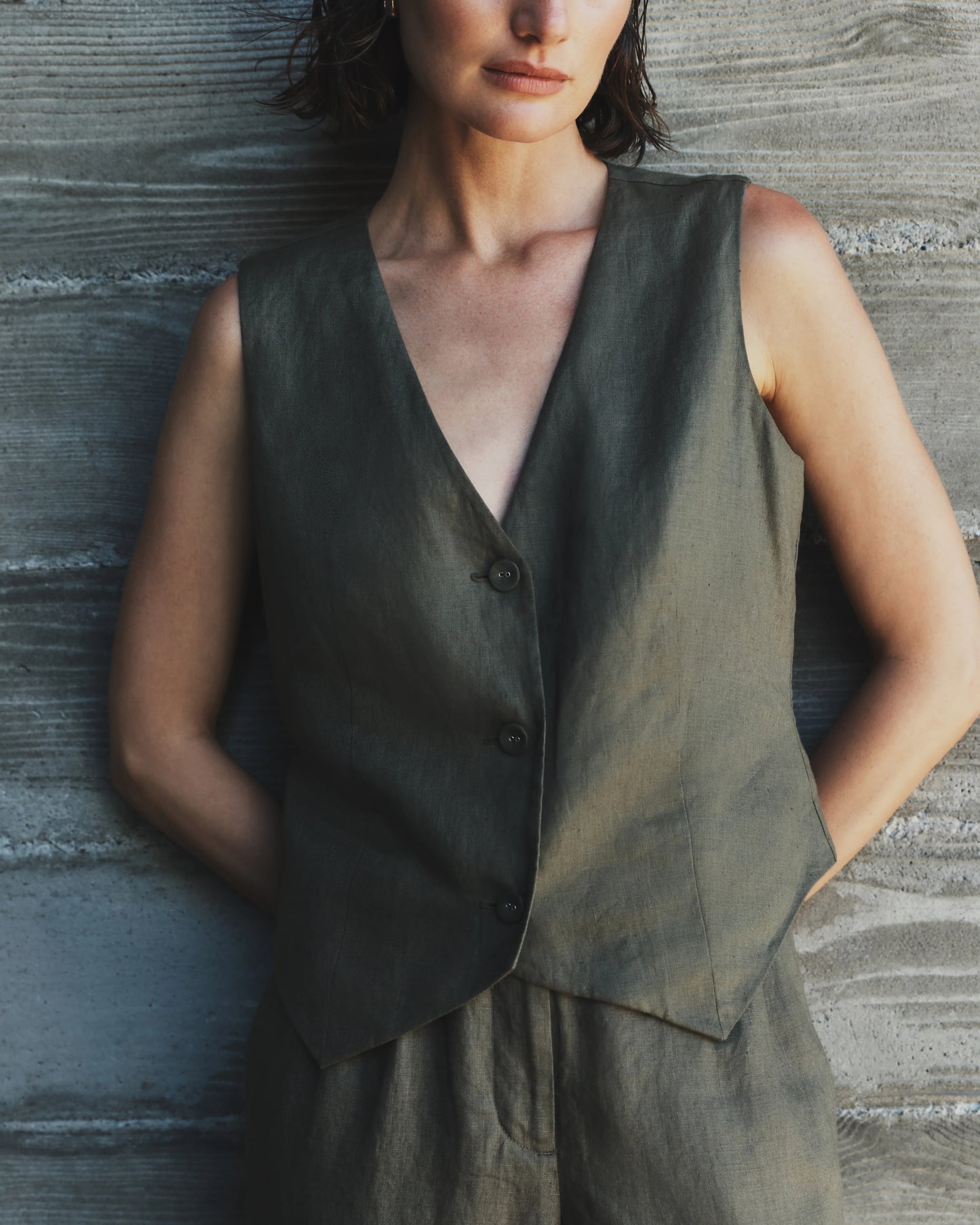 100% European Linen Vest - XS / Blue Pinstripe