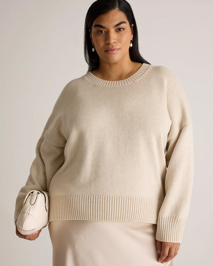 100% Organic Cotton Boyfriend Crew Sweater - 1X / Shell Pink