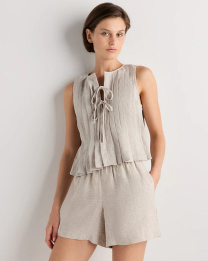 100% European Linen Pleated Tank - XS / Moonstone Blue