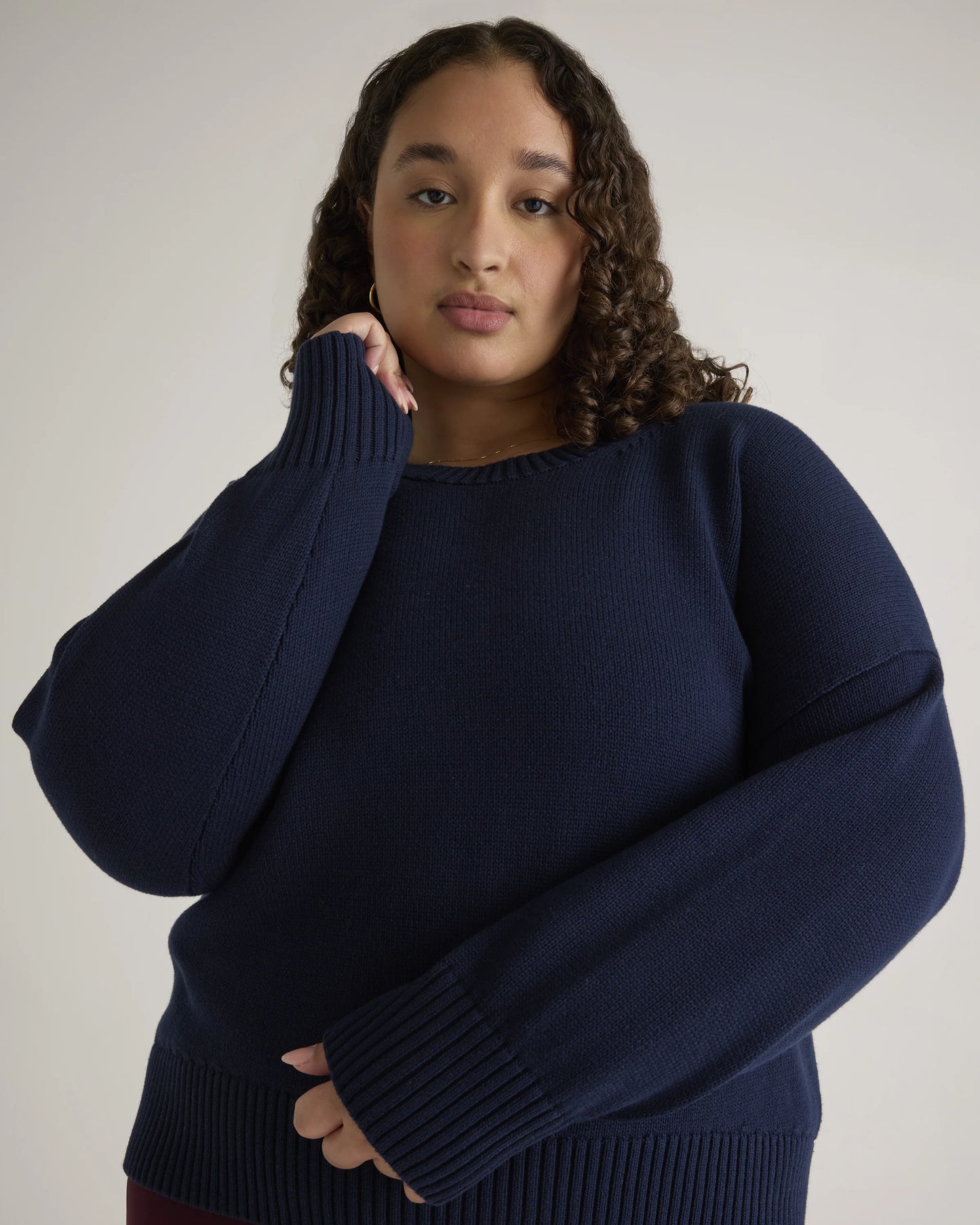 100% Organic Cotton Boyfriend Crew Sweater - 1X / Shell Pink