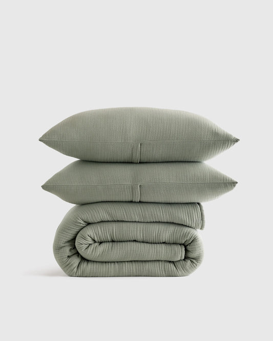 Organic Cotton Gauze Dream Quilt Set - Twin / Dried Sage