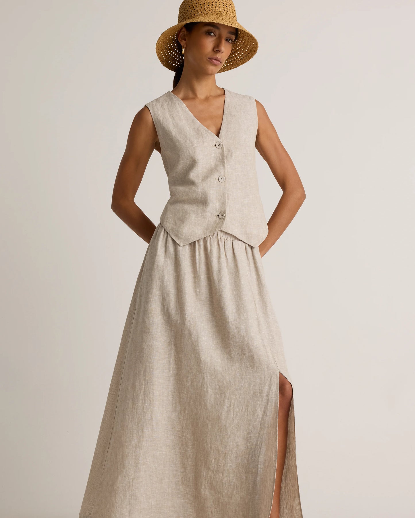 100% European Linen Maxi Skirt - XS / Classic Mini Gingham