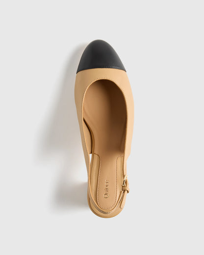 Italian Leather 65mm Cap Toe Slingback - 5 / Cashew