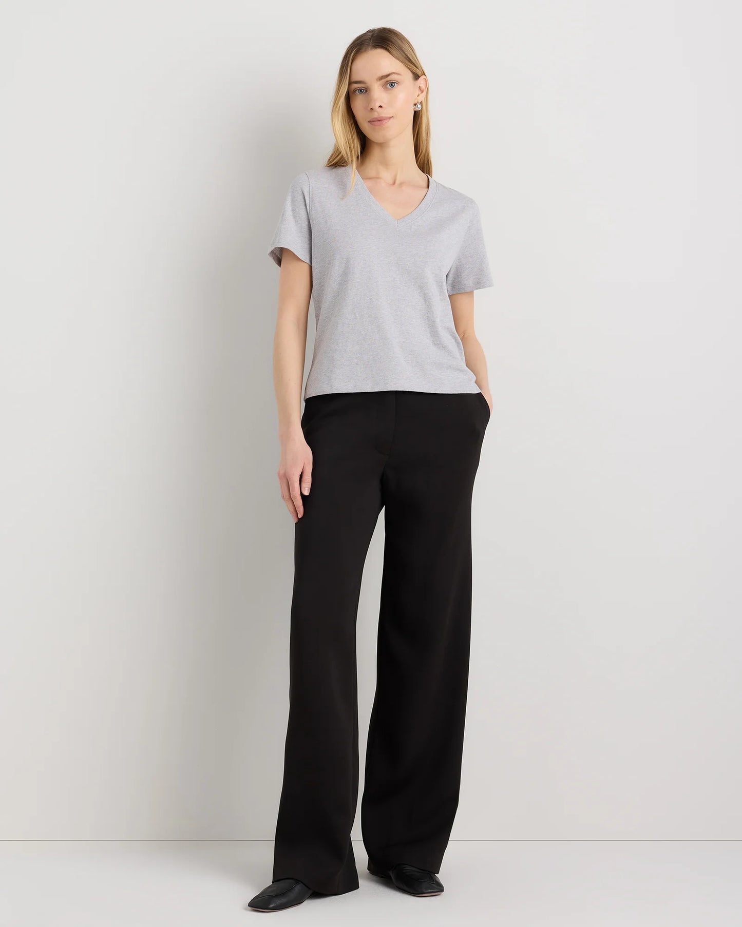 100% Organic Cotton Boxy V-Neck Tee - XS / Dusty Beige
