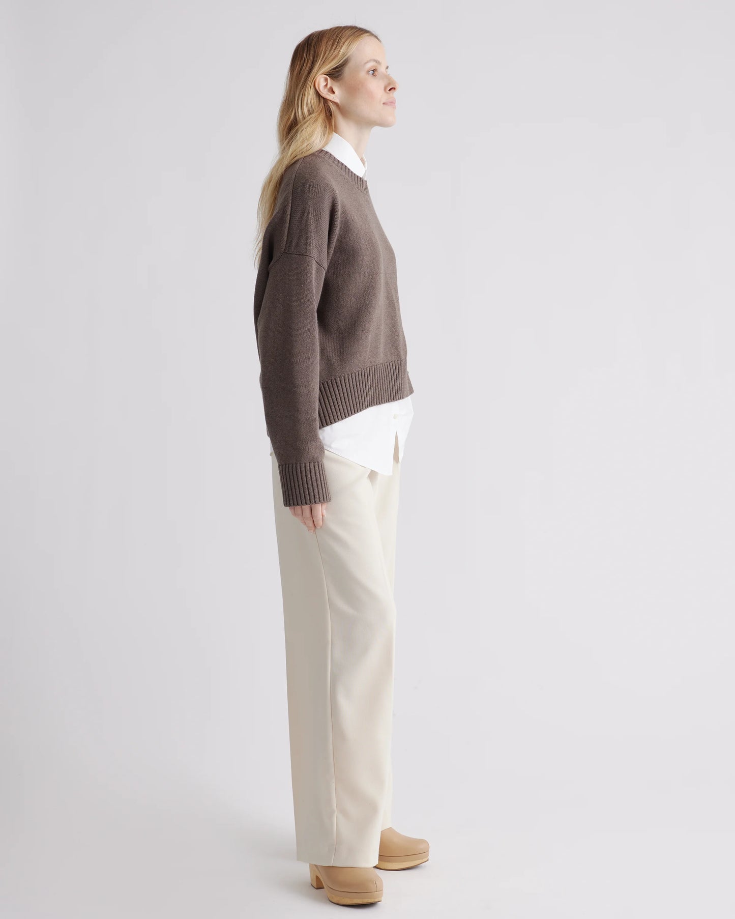 100% Organic Cotton Boyfriend Crew Sweater - XS / Speckled Beige
