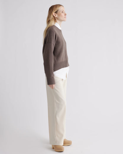 100% Organic Cotton Boyfriend Crew Sweater - XS / Speckled Beige