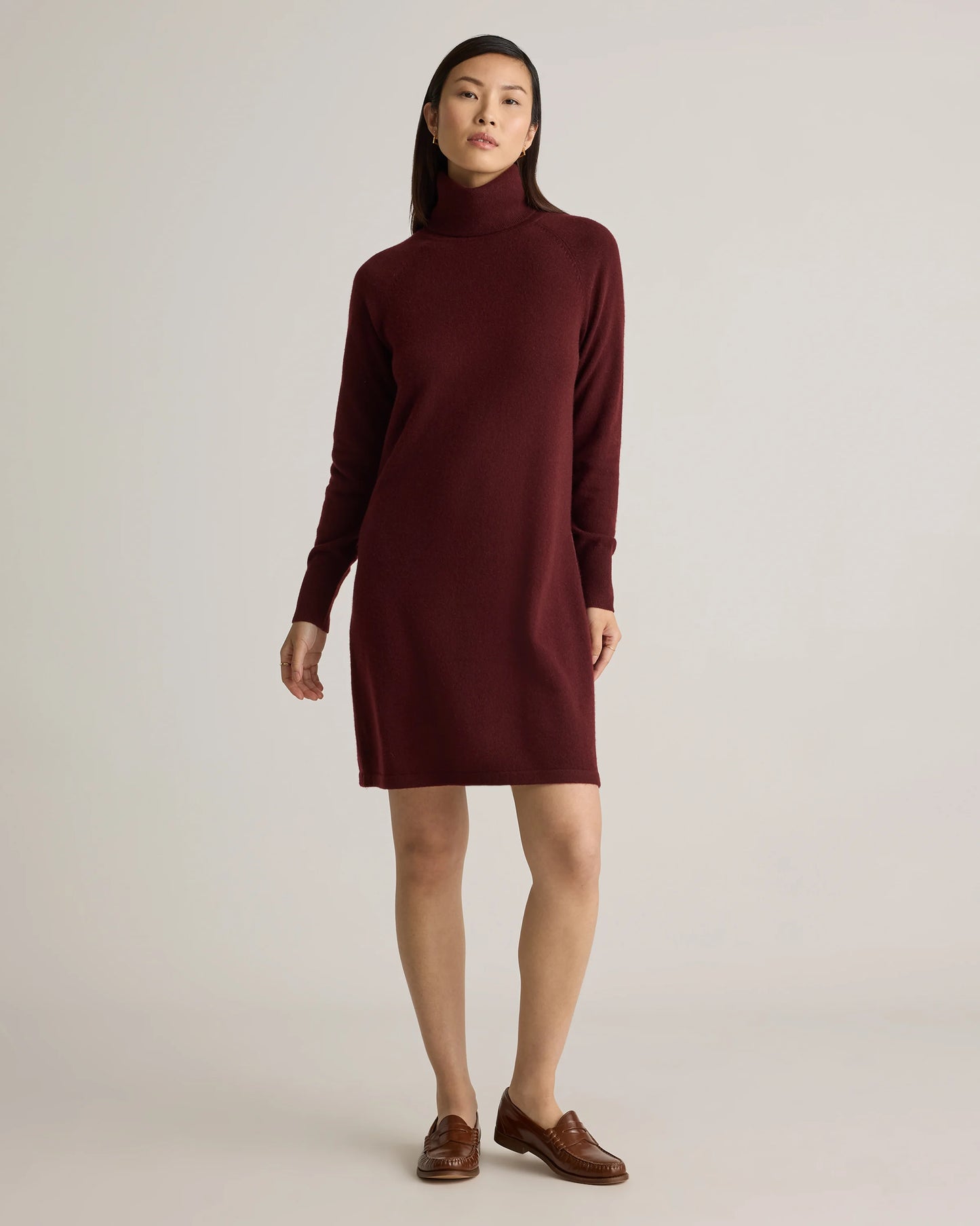 Mongolian Cashmere Turtleneck Sweater Dress - XS / Moss