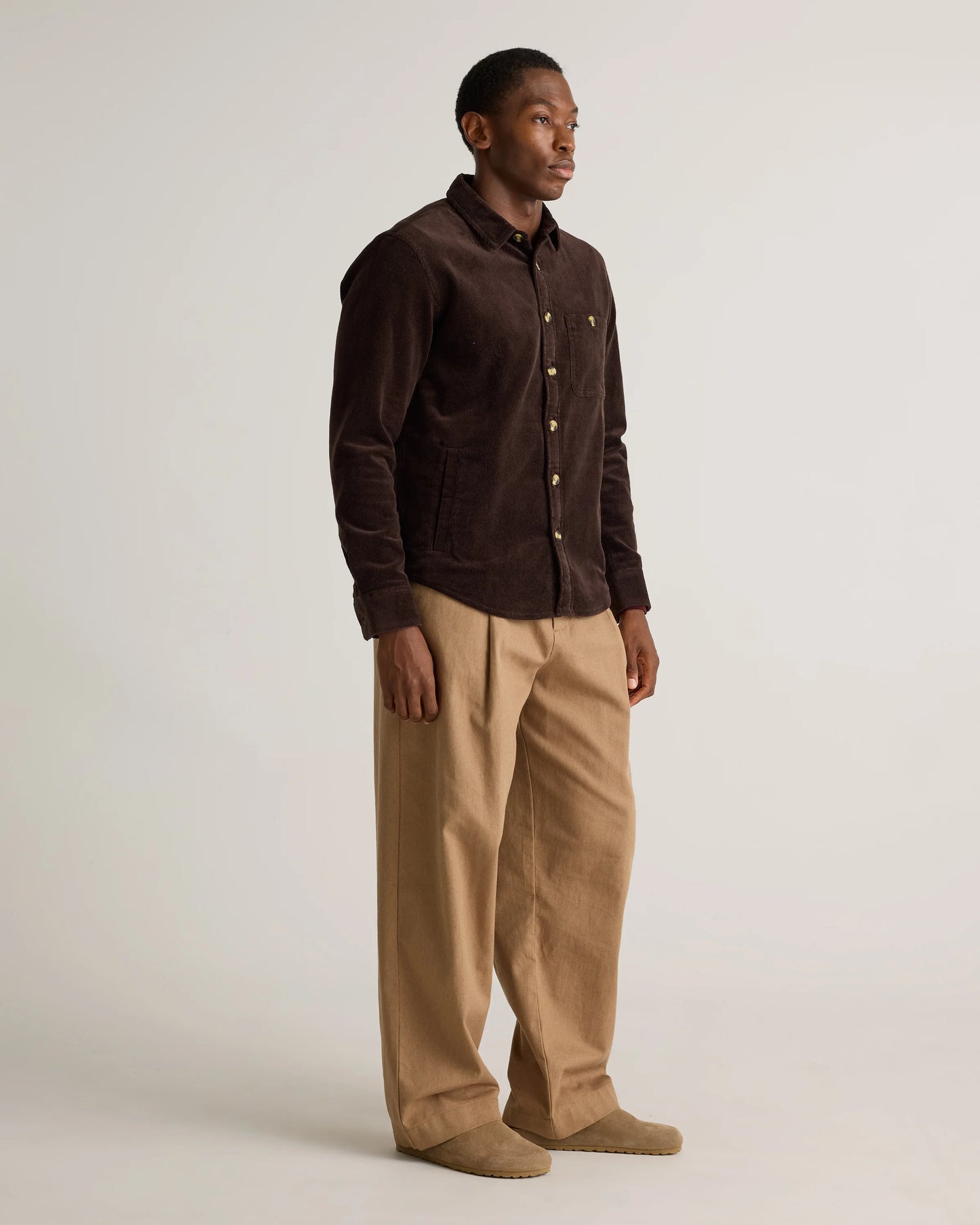 Organic Stretch Corduroy Overshirt - S / Espresso