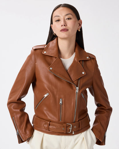 100% Leather Motorcycle Jacket - XS / Cognac