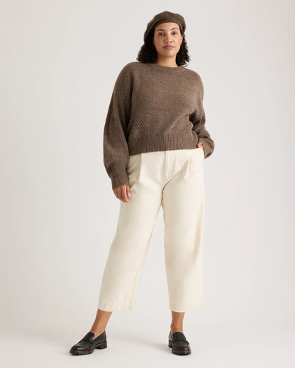 100% Yak Wool Pointelle Detail Relaxed Crew - XS / Heather Brown