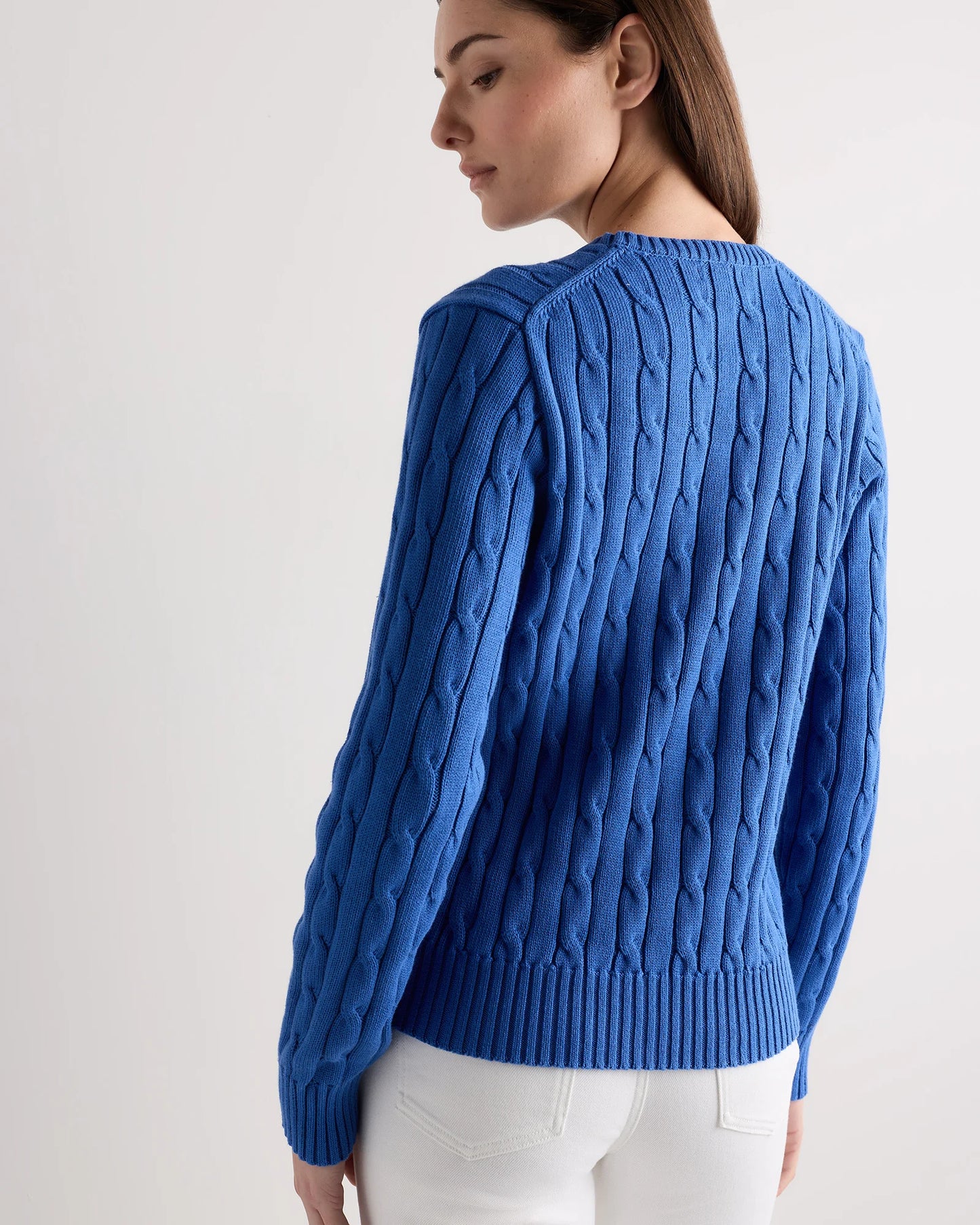 100% Organic Cotton Cable Crewneck Sweater - XS / Sapphire Blue
