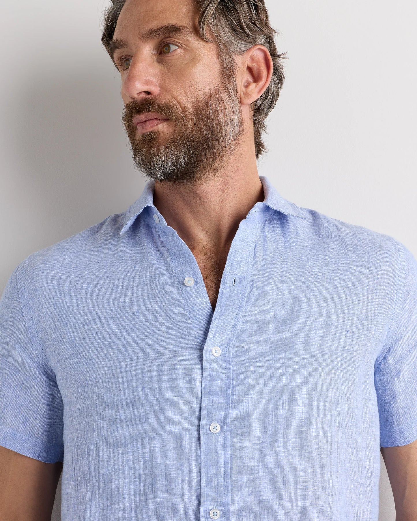 100% European Linen Relaxed Short Sleeve Shirt - XS / Taupe Brown Chambray