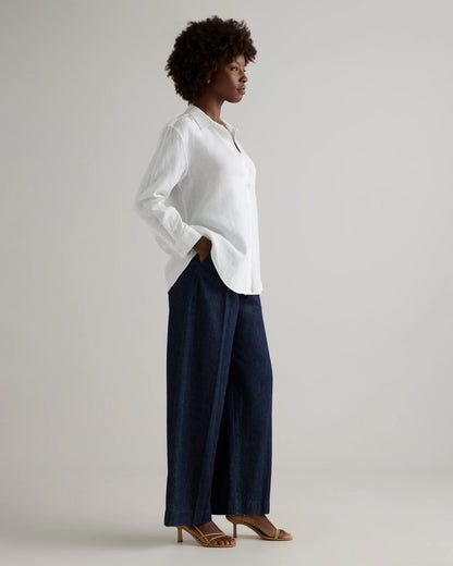 100% European Linen Long Sleeve Shirt - XS / Blue Pinstripe