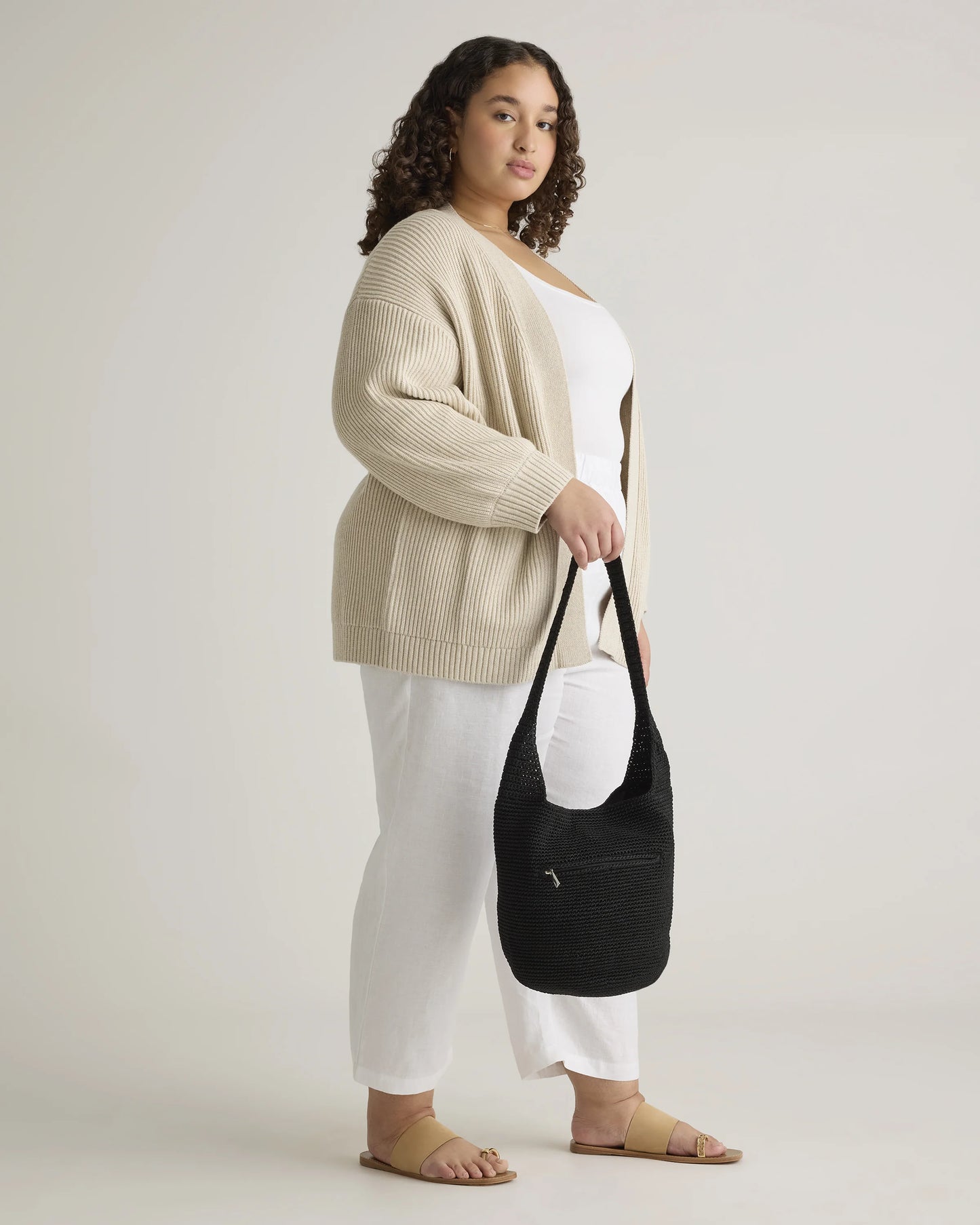 Hand Crochet Hobo Shoulder Bag - One Size / Black