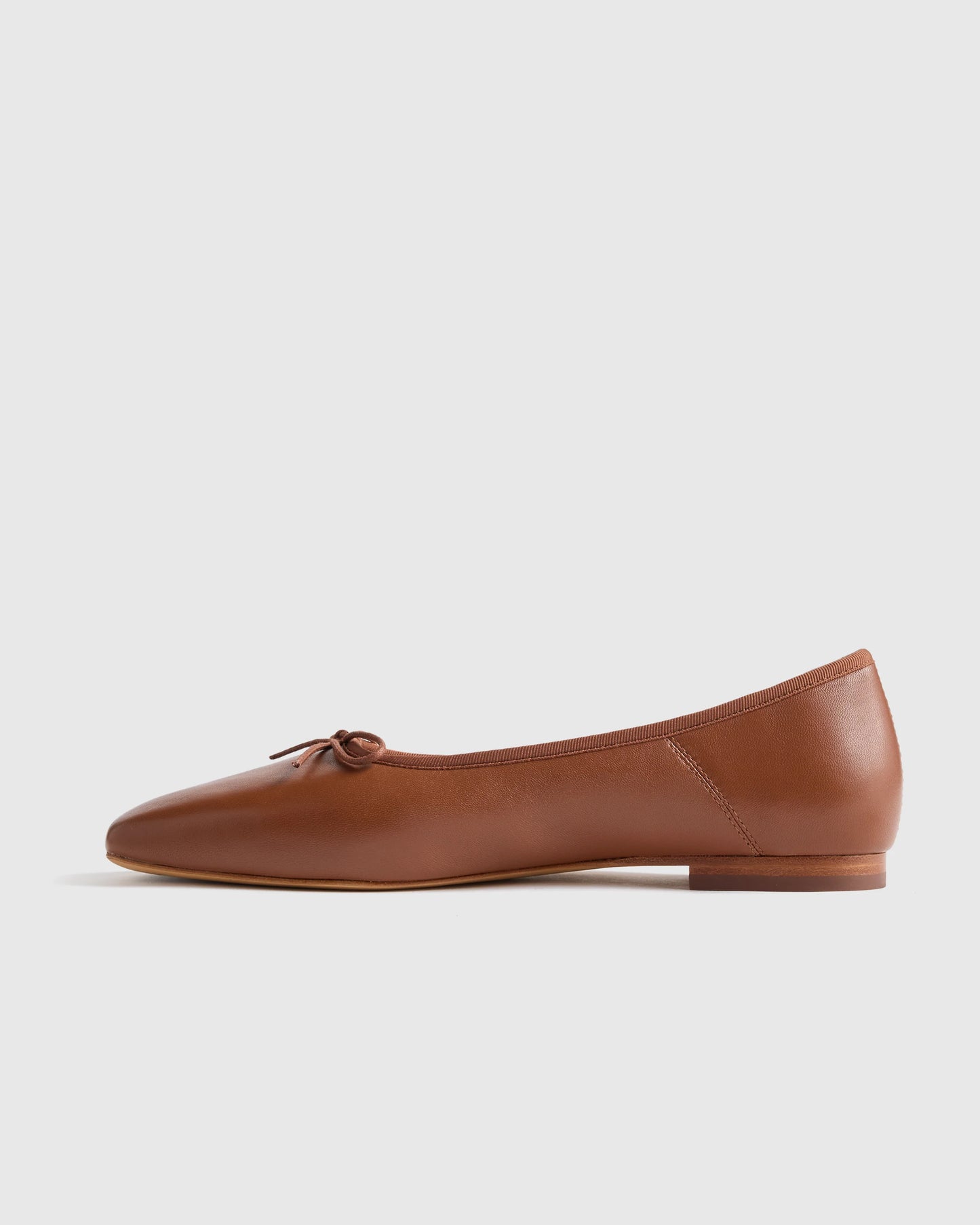 Italian Leather Square Toe Ballet Flat - 5 / Cognac