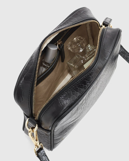 Italian Leather Crossbody Bag - One Size / Black Croco