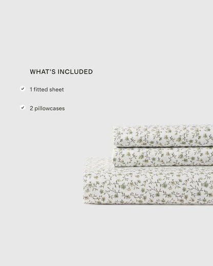 Organic Crisp Percale Floral Fitted Sheet Set - Twin / Toffee Florette