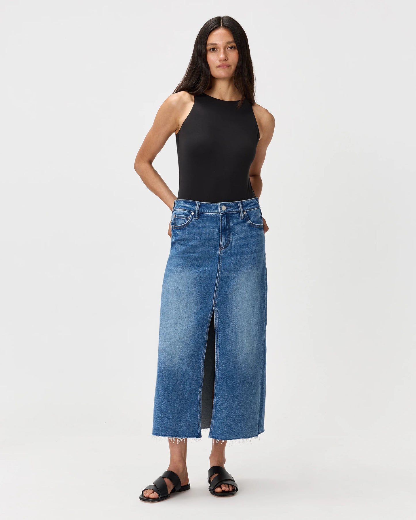 Stretch Denim 5-Pocket Midi Skirt - 24 / Obsidian Blue