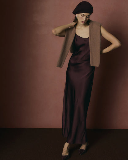 100% Washable Silk Maxi Slip Dress - XS / Cordovan Red Hibiscus