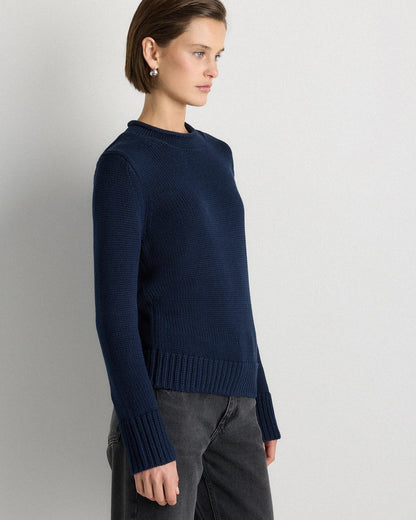 100% Organic Cotton Roll Neck Sweater - XS / Cornflower Mini Stripe