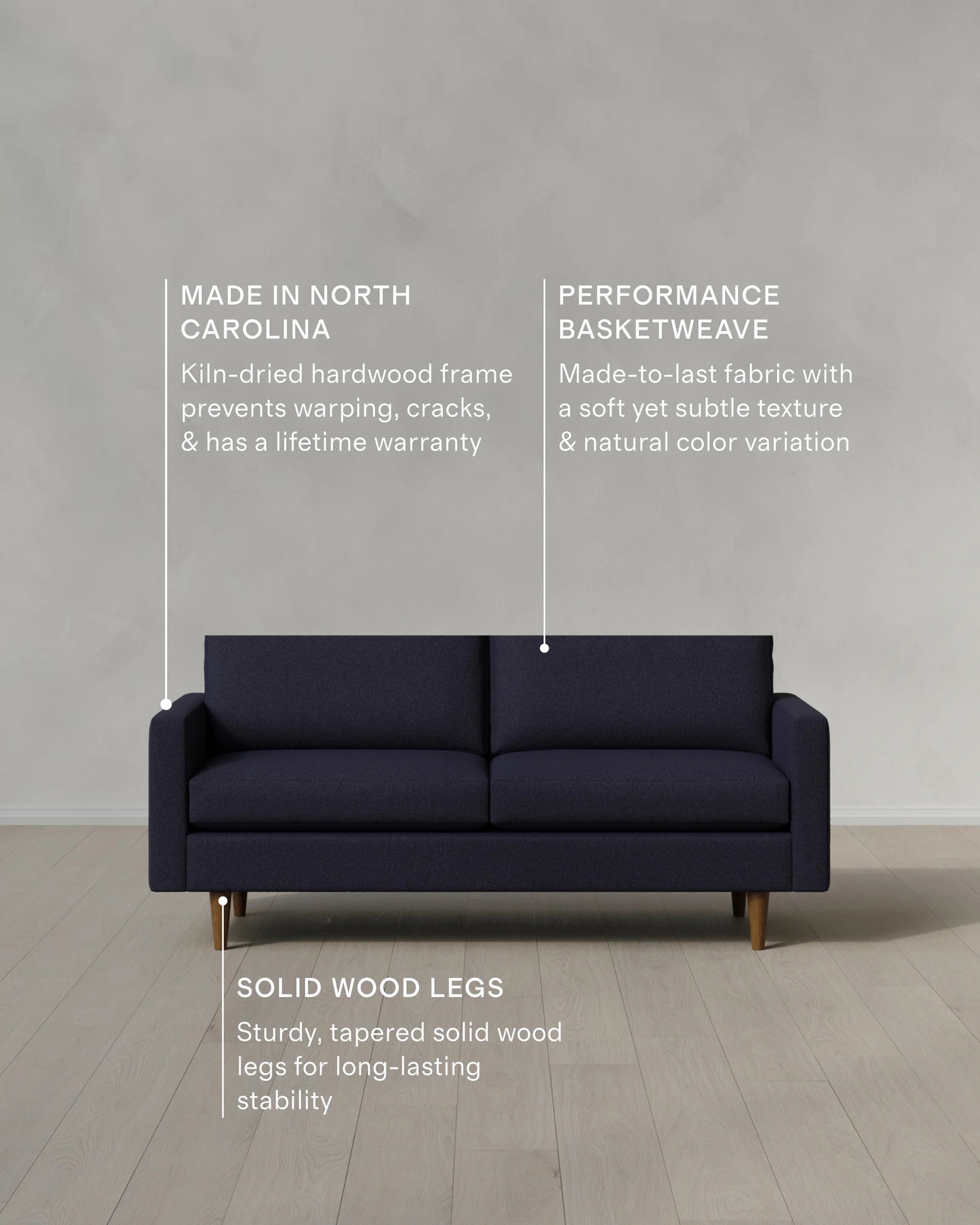Atlas Midcentury Sofa in Performance Basketweave - 6ft / Navy