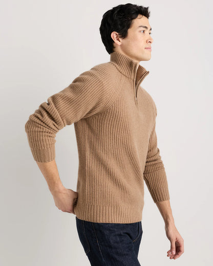 Mongolian Cashmere Fisherman Quarter Zip Sweater - S / Navy Marl