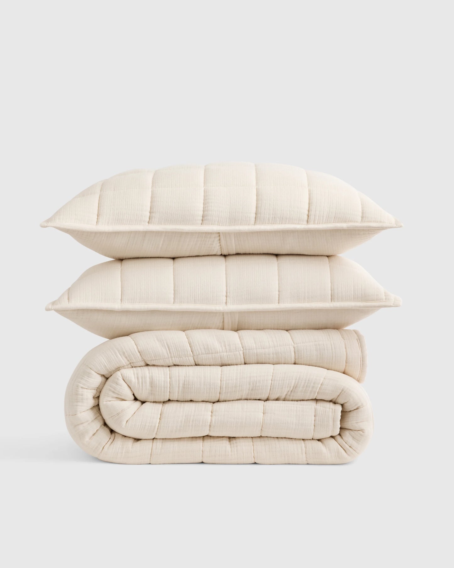 Organic Cotton Gauze Box Quilt Set - Twin / Mineral