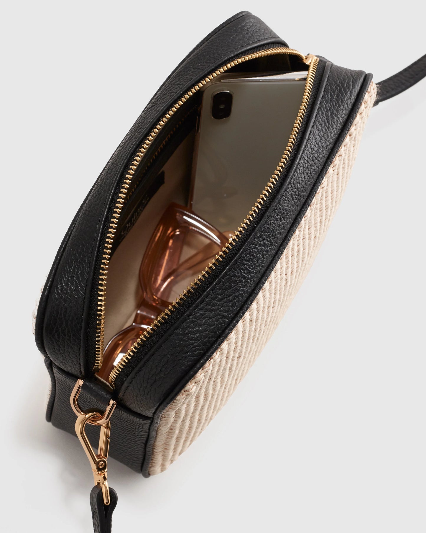Italian Leather & Raffia Crossbody - One Size / Mocha