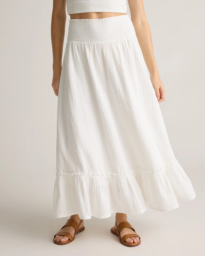 100% Organic Cotton Gauze Smocked Maxi Skirt - XS / Blue Gingham