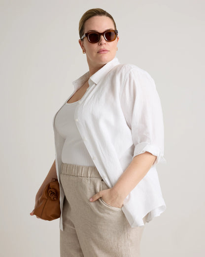 100% European Linen Long Sleeve Shirt - 1X / Flax