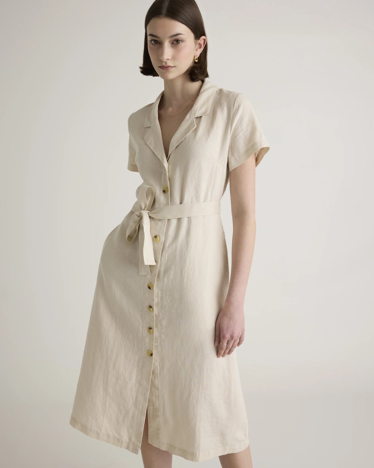 100% European Linen Button Front Dress - XS / Sky Blue Mariner Stripe
