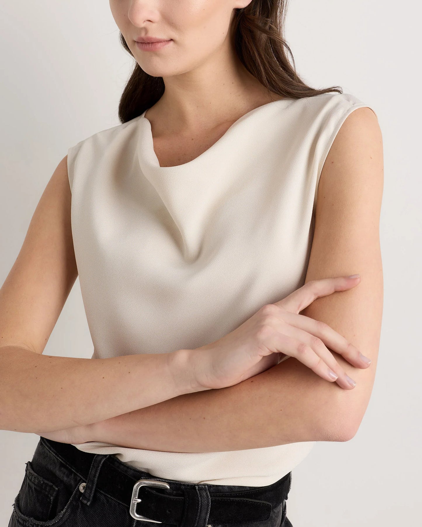 Draped Matte Cowl Neck Tank - XS / Porcelain Ivory