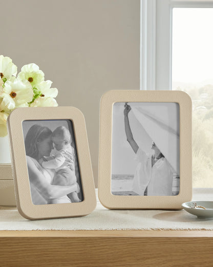 Shagreen Leather Picture Frames - (Set of 2) - Set: 4x6, 5x7 / Cream
