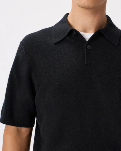 100% Mongolian Cashmere Short Sleeve Polo Sweater - S / Heather Storm Blue
