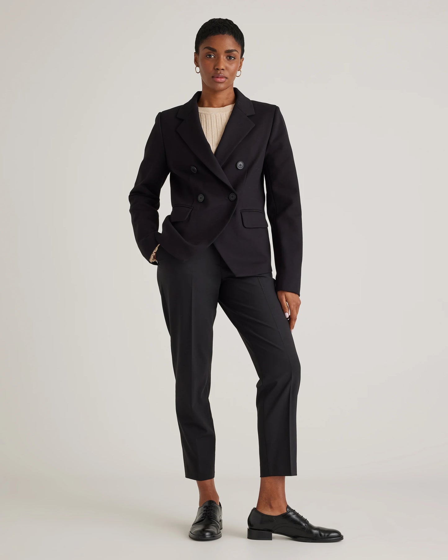 Ultra-Stretch Ponte Double-Breasted Blazer - XS / Charcoal